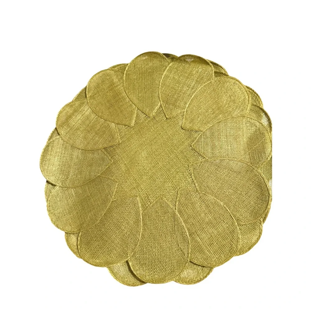Lime Green Woven Petal Placemat Set Round Layered Floral Table Decor Chartreuse